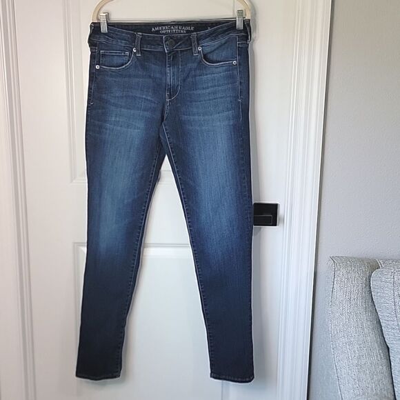 American Eagle Dark Wash Super Stretch Skinny Jeans - Size  12 Long - Picture 3 of 11